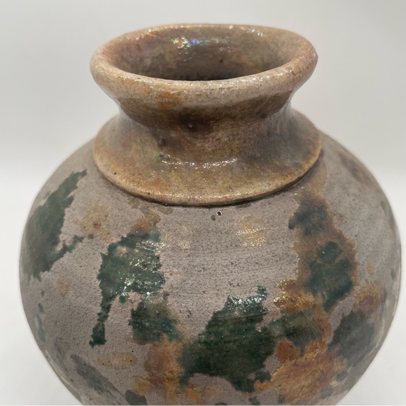 vintage 5’ Crystalline Glaze Pottery vase irredentist purple/green Tones Stamped - Picture 3 of 15